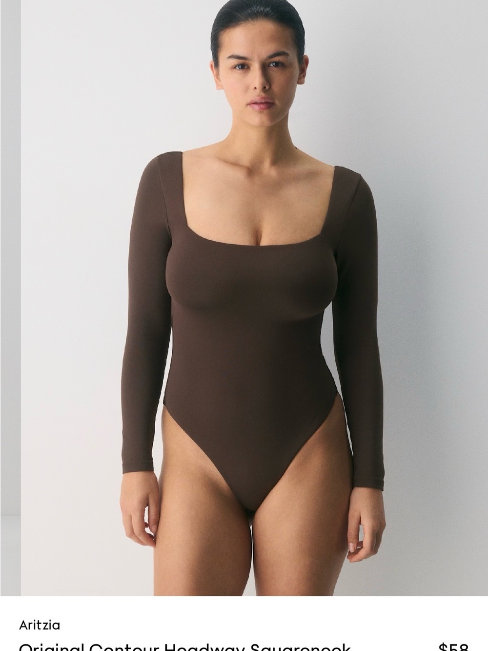 Babaton Square-Neck Long-Sleeve Bodysuit in Dark Brown